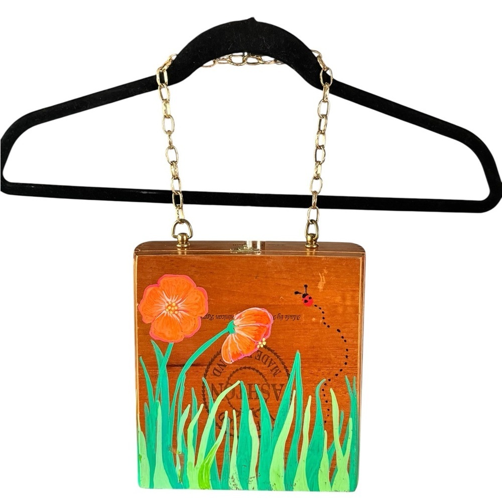 Hand Painted Vintage Cigar Box Purse | Folk Art Bird Floral Boho Cottagecore